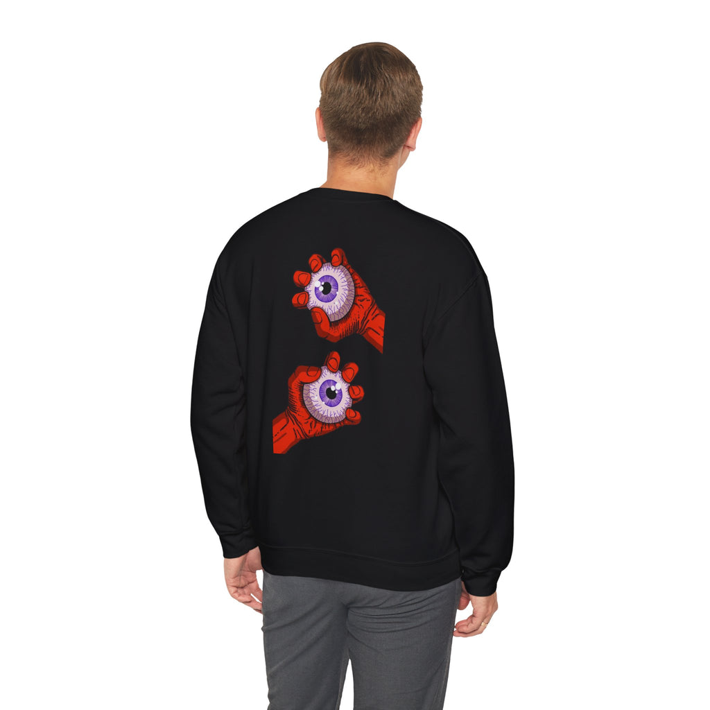 Surreal Palmed Eyes Crewneck Sweatshirt — Mystical Graphic Pullover