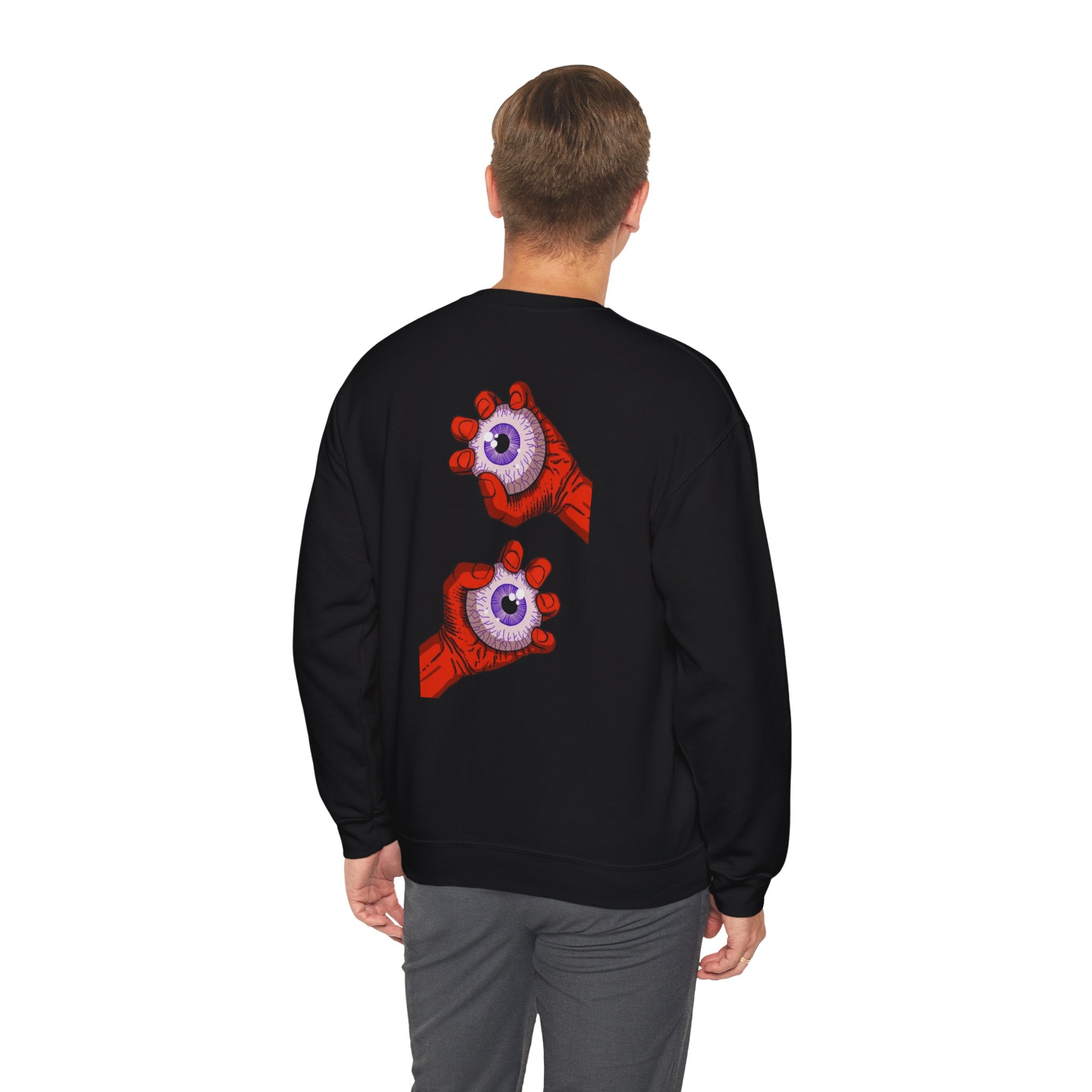 Surreal Palmed Eyes Crewneck Sweatshirt — Mystical Graphic Pullover